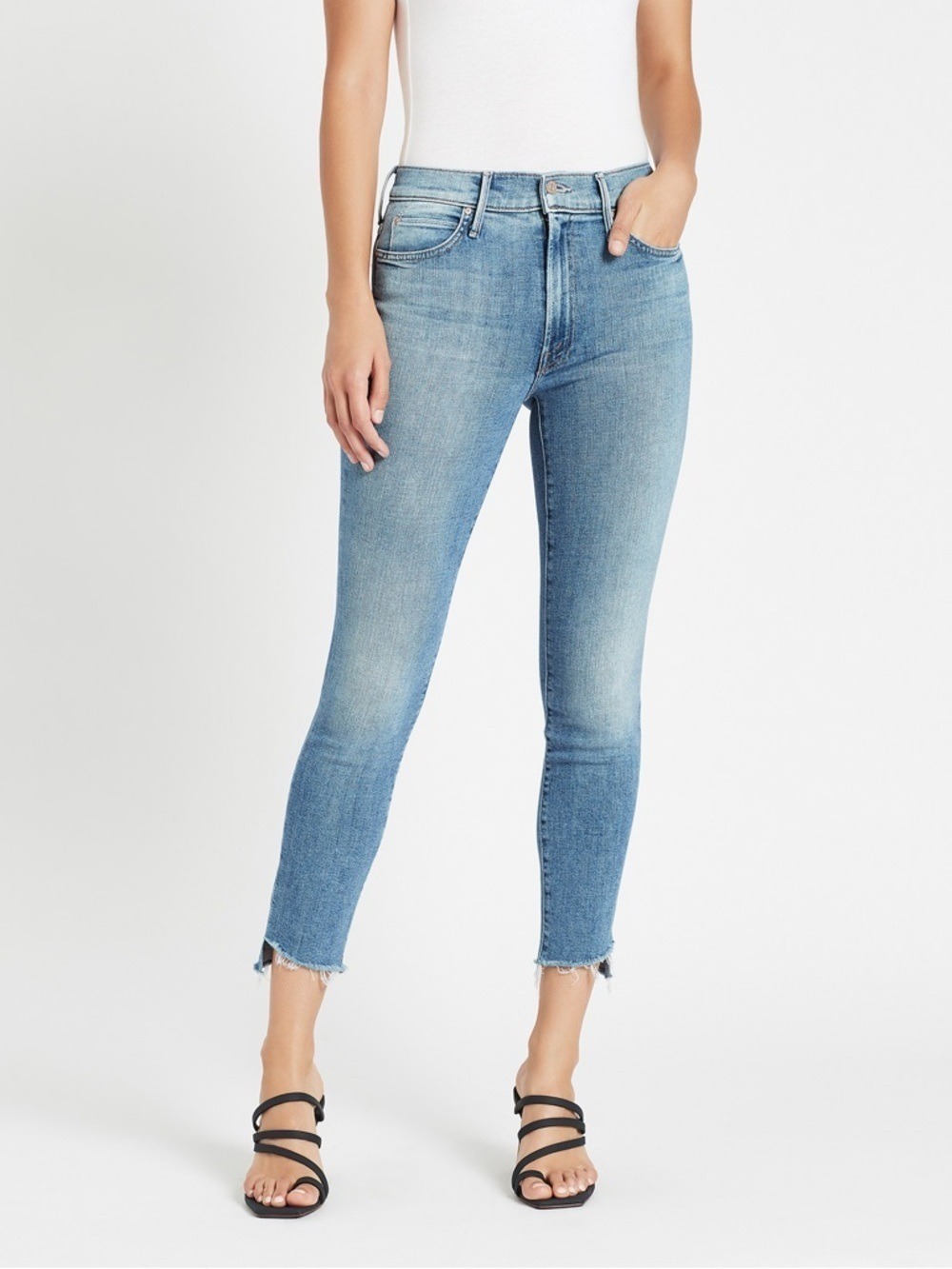 MOTHER The Stunner Zip Ankle Step Fray Jeans - Camp Expert Size 27 Blue